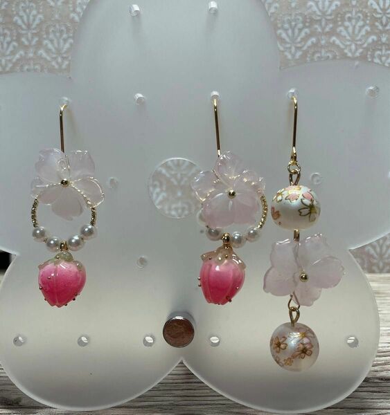 ハンドメイド 桜のピアス イヤリング