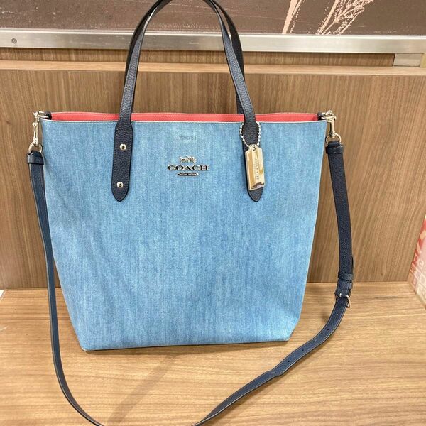 希少 COACH コーチ 2way デニム トートバッグ ショルダーバッグ ハンドバッグ インディゴ レディース ブランド 人気