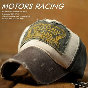 MOTORS RACING キャップ 帽子 メンズ レディース Vintage DESTOROYED ダメージ加工 7990349 9009978 M-4 ブラウン 新品 1円 スタート