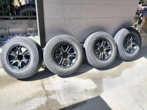 キーラー 15インチ アルミ 6穴 マットブラック 195/80R15 107/105L LT タイヤ 4本 中古 200系ハイエース 車検対応 jwl-t