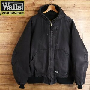 H7S/Y3.4-5　Walls WORKWEAR　ウォールズ　ダック地　フルジップパーカー　アクティブジャケット　裏起毛　ワークジャケット　XL　ブラック