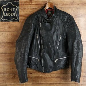 F6T/Y3.8-1　ドイツ　ECHT LEDER シングルライダース　本革　レザージャケット　皮ジャン　革ジャン　サイズ54　ユーロ古着