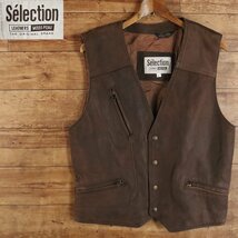 \5J/Y3.11-2　アメリカ古着　Selection Leathers Modo Peau　本革　レザーベスト　ライダースベスト　革ベスト　皮ベスト　M　ブラウン_画像1