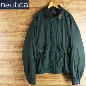 E4S/R3.8-3　90s　nautica　ノーティカ　裏フリース　ジップアップジャケット　ジャンパー　ブルゾン　アウター　XL　グリーン　古着