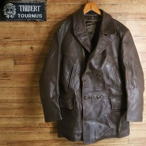 $4T/S3.20-3 France THIBERT TOURNUS leather car coat original leather double breast leather jacket leather jacket leather Jean 