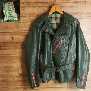 I4S/S3.20-1 Vintage leather jacket imitation leather fake leather leather jacket leather Jean outer MEWA zipper green group old clothes 