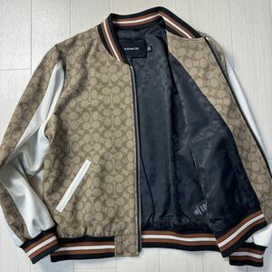 美品/Mサイズ★コーチ/COACH シグネチャー ロゴ総柄 スーベニアジャケット ブルゾン MA-1 ストレッチ素材 伸縮性 メンズ ベージュ