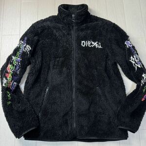 未使用並/2XL-3XL相当★ディーゼル/DIESEL 背面袖刺繍 デカロゴ ボアフリース ジップジャケット ハイネック ブルゾン 春アウター メンズ