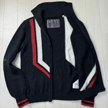 美品/XL相当★ディーゼル/DIESEL 2色ライン アルパカブレンド ニットジャケット タートルネック カーディガン 袖装飾 春アウター メンズ 黒_画像1