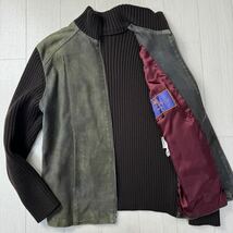 未使用並/Mサイズ★エトロ/ETRO 本革 スエードレザー ケーブル編み コンビニット ジップジャケット ハイネック 春アウター メンズ カーキ_画像1