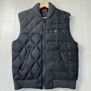 美品/M相当★ディーゼル/DIESEL 胸ロゴ ケーブルニット キルティング 異素材切替 コンビ ダウンベスト 中綿 春アウター メンズ グレー