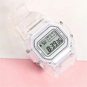 デジタル腕時計 韓国クリアホワイト白スケルトン 透明ウォッチシースルーオルチャンの画像2