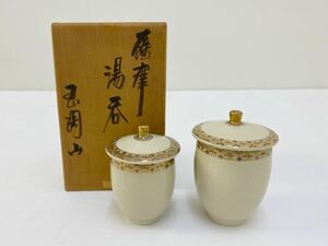 薩摩焼 玉陶山 湯呑 蓋付 組湯呑 夫婦湯呑 共箱 茶器 陶器