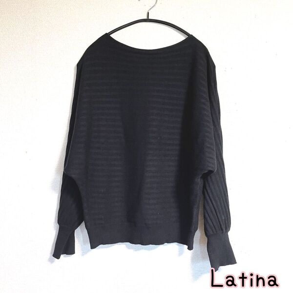 アナップ anap Latina トップス ニットトップス ボートネック ボーダー編み 黒