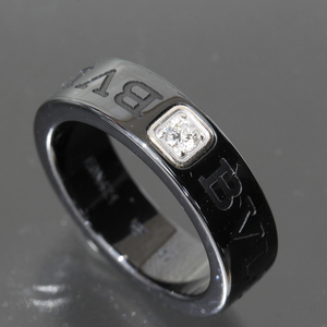 Bulgari Double Logo Black Ceramic Ring Diamond 6.5 (47) K18WG E0587