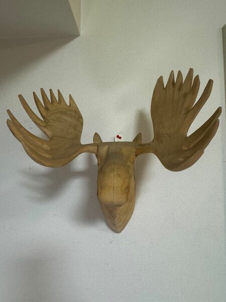 wood animal head ヘラジカ シカ 鹿 アニマルヘッド 頭 角 ウッド 木製 木彫り 壁掛け オブジェ トロフィー 