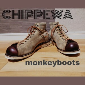 CHIPPEWA Monkey boots black tag 28~28.5 about suede combination leather 