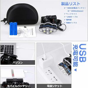 Miotsukus LEDヘッドランプ ヘッドライト usb充電式 18000ルーメン 高輝度 8種モード SOS点滅 防水の画像6