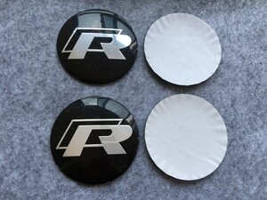 R フォルクスワーゲン用 センターキャップシール ホイールカバー 4枚セット 56.5mm エンブレムステッカー アルミ製 025番