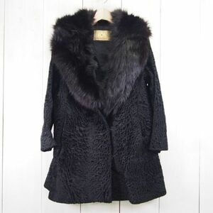  three .MITSUKOSHIshevare-nCHEVAREINE high class fur * fox fur shawl color kala cool Ram fur coat * front rice field fur (M) black 