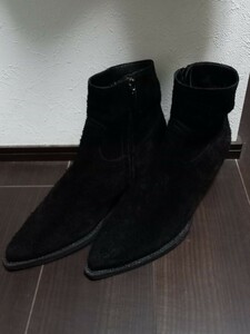 良品　SAINT LAURENT PARIS サンローランパリ ブラックスエードレザー　サイドジップ　イタリア製　ウエスタンブーツ size43 正規店購入　