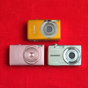 【動作確認済♪3台セット】Canon キャノン デジカメ コンパクトデジタルカメラ IXY 430F 110IS OLYMPUS オリンパス FE-230 まとめ オレンジ