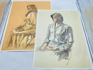 【模写】④ アート作品 小磯良平 デッサン アート作品 R.koiso 絵画 美術 芸術 骨董品 作家 複製 印刷 横48×縦62 セット 現状品 DM0320M