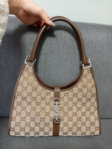 美品 GUCCI グッチ GG ジャッキー レザー キャンバス ハンドバッグ 肩掛け ワンショルダー ブラウン レディース ショルダー 1円〜 トート