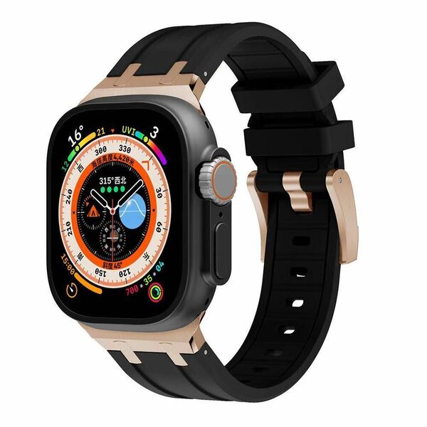 Apple Watch バンド 38/40/41mm対応共通　ラバーベルト　ステンレス鋼アダプター　シリコン　シリーズ 9 8 7 SE 6 5 4 3 urtraに対応