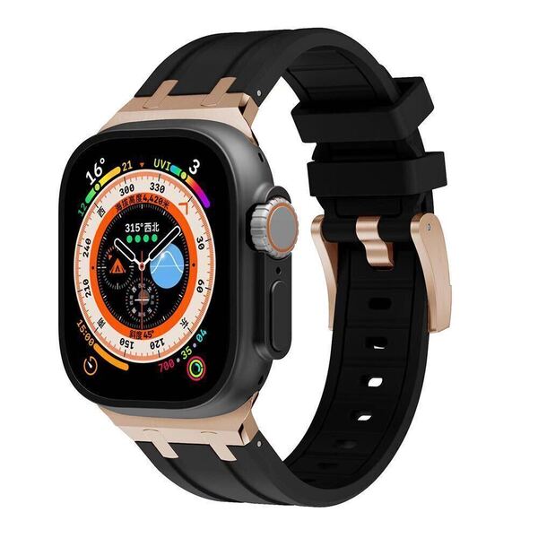 Apple Watch バンド 38/40/41mm対応共通 ラバーベルト ステンレス鋼アダプター シリコン シリーズ 9 8 7 SE 6 5 4 3 urtraに対応