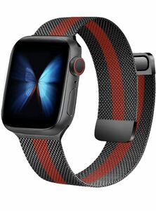 Apple Watchアップルウォッチ バンド38/40/41mm 交換ベルト　金属ステンレス　磁石留め　シリーズ2345678SE対応　工具不要　赤黒