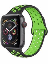 Apple Watch アップルウォッチ バンド シリコン 交換ベルト　ラバーベルト42/44/45/49mm シリーズ2345678SE対応 スポーツバンド通気性黒緑_画像1
