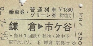 T130.【A型一葉券】横須賀線　鎌倉⇒市ヶ谷　56.2.8