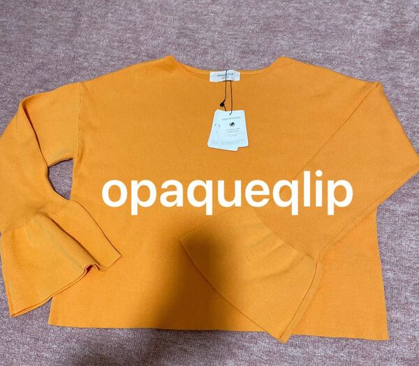 opaqueqlip オレンジ　袖フレアリブニット　袖フリル　トップス　テンセルライク　春ニット　インナー index 大人可愛い