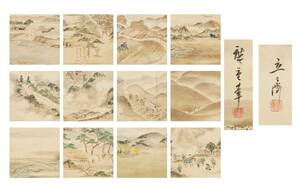 ◆画帖『 歌川広重 肉筆浮世絵 風景図 十二図 』江戸時代の浮世絵師 古画 古文書 中国唐物唐画