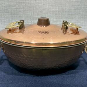 （Ｍ496）鍋 銅しゃぶ鍋 26cm 調理器具 銅 メッキ しゃぶしゃぶ鍋 両手鍋 蓋付きの画像5