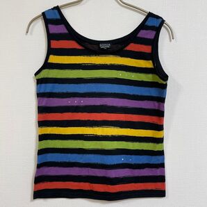 【美品】ソニアリキエル 手書き風 ボーダーノースリーブカットソー サイズ38