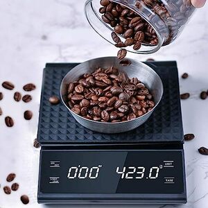 lanzoub デジタルスケール コーヒースケール タイマー付き 0.1g単位 最大3kg キッチンスケール コーヒー タイマー機能付き 電子天秤