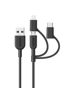 Anker PowerLine II 3-in-1 ケーブル (ライトニング/USB-C/Micro USB端子) MFi認証 iPhone / Android 各種対応 (0.9m