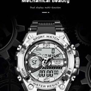 【新品・箱付き】LIGE スポーツ デュアルウォッチ メンズ腕時計 シルバー/ブラック 50m防水 ストップウォッチ デジタル クォーツ!!!の画像1