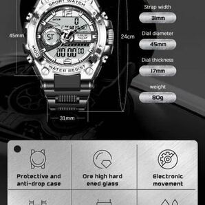【新品・箱付き】LIGE スポーツ デュアルウォッチ メンズ腕時計 シルバー/ブラック 50m防水 ストップウォッチ デジタル クォーツ!!!の画像5