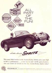 *1958 year. automobile advertisement Austin Healey sprite 