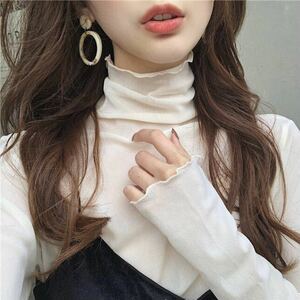 sia- tops cut and sewn lady's tops long sleeve spring summer autumn chu-ru tops high‐necked mellow inner .. feeling Layered RLU010