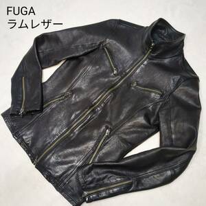 美品 FUGA フーガ ラムレザー 羊革 ライダースジャケット SからMサイズ シングルライダースジャケット レザージャケット 光沢