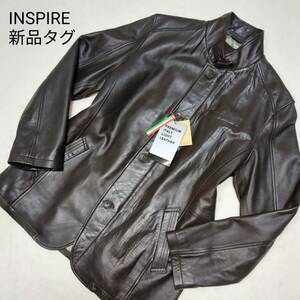 新品タグ付き インスパイア Inspire ラムレザー 羊革 ライダースジャケット Lサイズ シングルライダースジャケット 大きいサイズ 1スタ