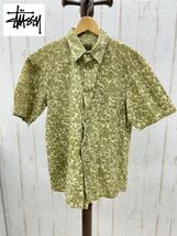 1円　STUSSY 半袖シャツ Camoflowershirt Mサイズ カーキ メンズ アメリカンコットン フラワーモチーフ カモ柄 ステューシー 即日発送_画像1