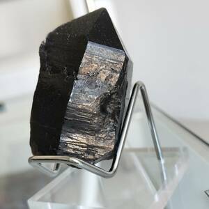 Art hand Auction Finest morion = black crystal [LX5E] raw stone from Shandong, China Interior amulet with pedestal, handmade works, interior, miscellaneous goods, ornament, object