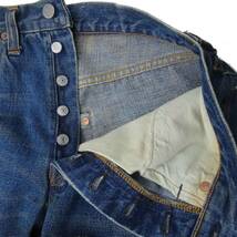 良好99年　LEVIS リーバイス 47501 0117 Lot501XX 米国製 501XX 復刻 ボタンフライ 革パッチ デニム32 片面ビッグＥバレンシア　加工デニム_画像7