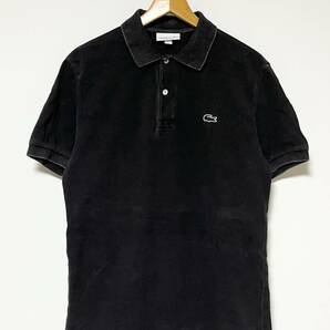 美品/インディゴ★LACOSTE/ラコステ REGULAR FIT 半袖 鹿の子 ウォッシュ ブリーチ ポロシャツ ブラック FR 4 US Mの画像1