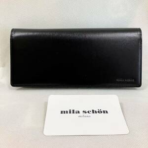 W496 未使用 ミラショーン mila schon 長財布 財布 メンズ 薄型 牛革 ブラック